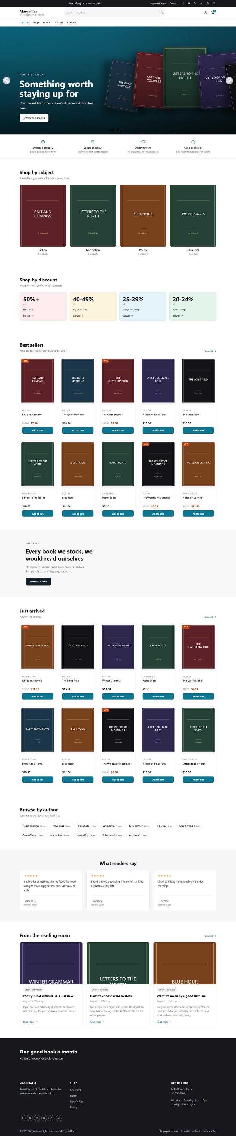 The book shop starter site, whole homepage