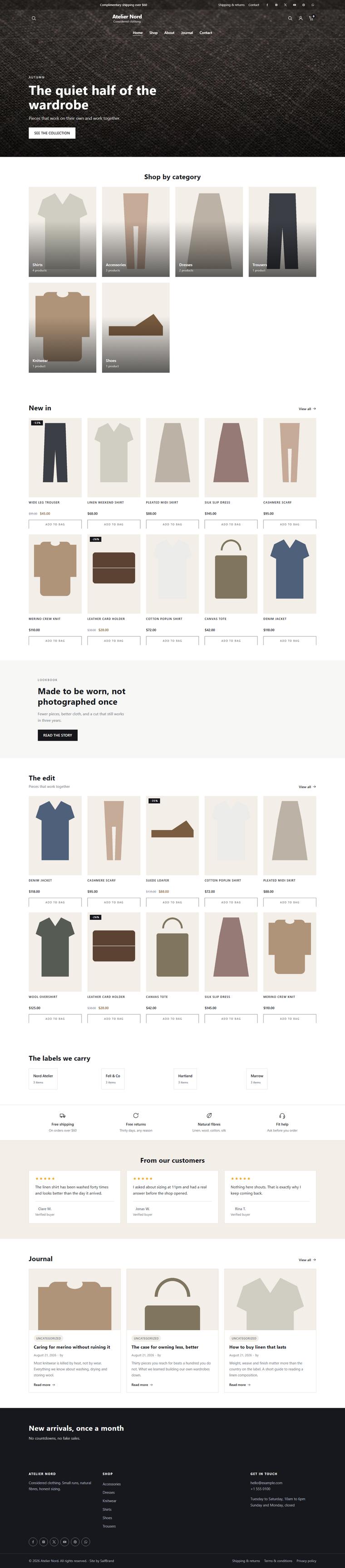 The fashion boutique starter site, whole homepage