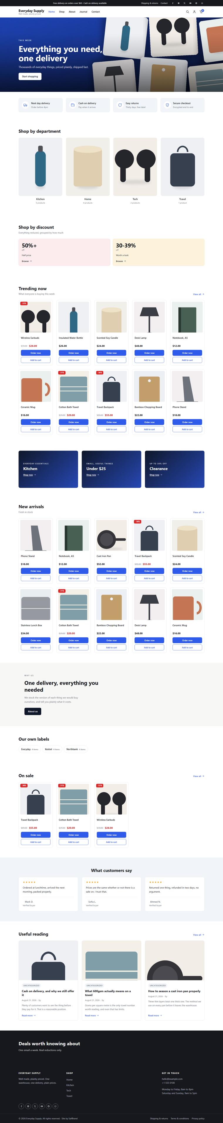 The general store starter site, whole homepage